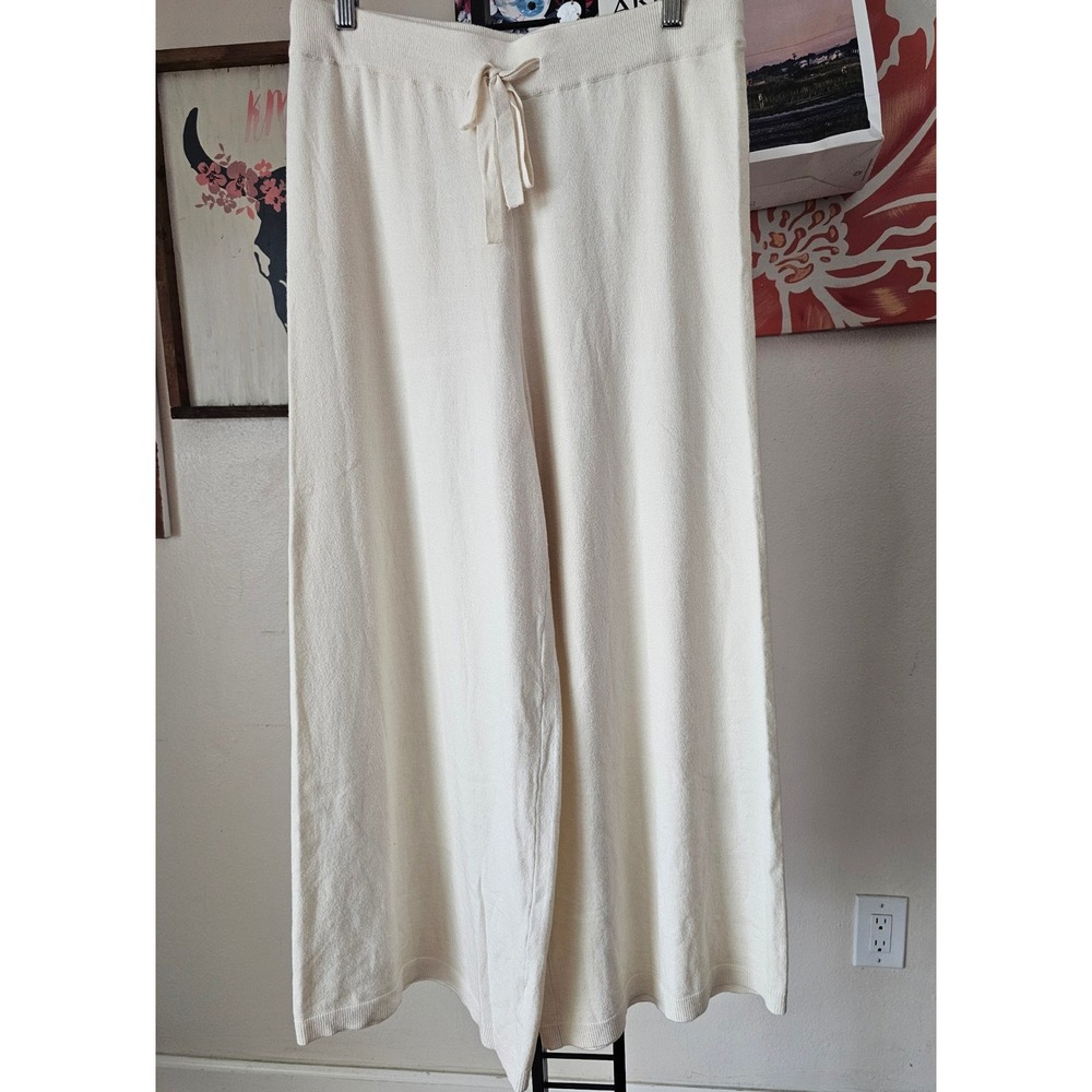 Max Studio London Cream Wide Leg Knit Pants Drawstring Waist‎ Womens Medium